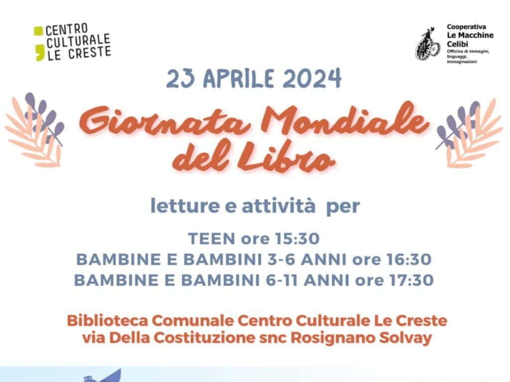 Giornata mondiale del libro: il 23 aprile la biblioteca comunale di Rosignano promuove un pomeriggio di letture condivise per bambini e ragazzi